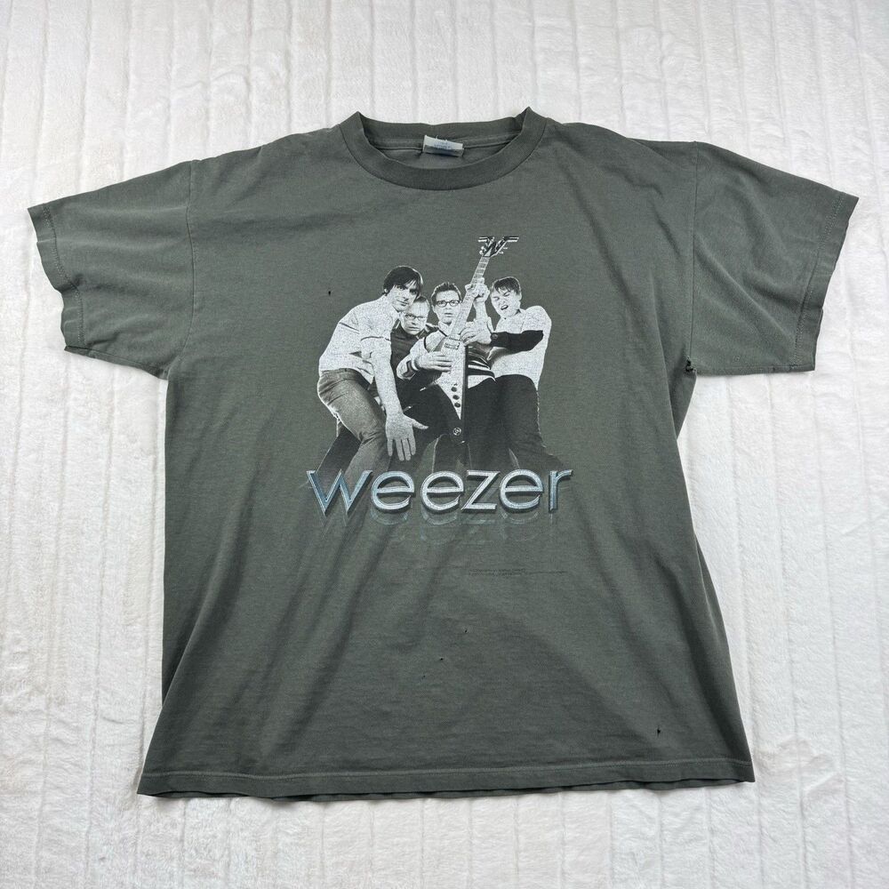 VTG Weezer Midget Tour 2001 T-Shirt Men L Olive Double Sided Print Band Tee Read